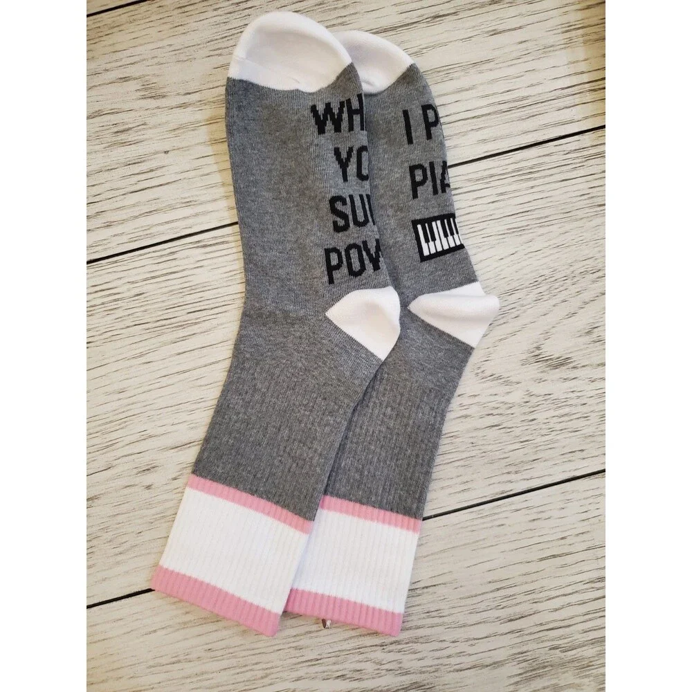 I Play Piano What's Your Super Power? Piano Novelty Socks Unisex One Size 4 Pair